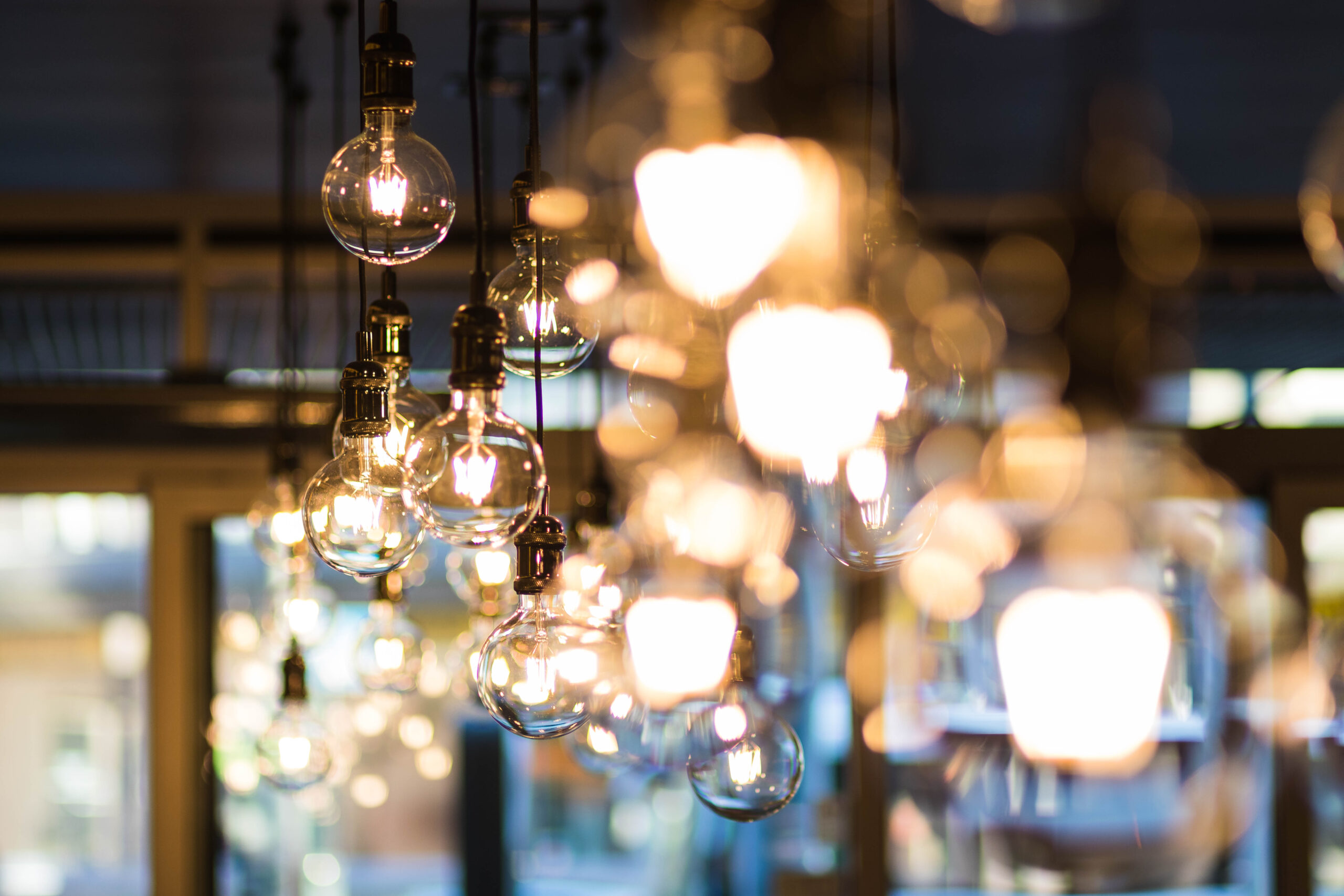 Lightbulbs hanging from the ceiling